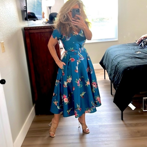 eshakti Dresses & Skirts - eShakti, Exquisite Dress, Hummingbird Motif, Belted,Zipper Back, Lined, Size 8/M